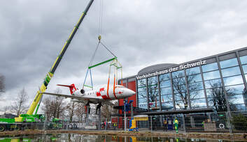 Challenger 604 der Rega auf dem Weg ins Verkehrshaus der Schweiz in Luzern